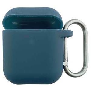 Чехол силикон AirPods 1/2 сине-зеленый (Pacific Green) с карабином - фото