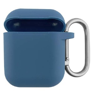 Чехол силикон AirPods 1/2 темно-синий (Dark Blue) с карабином  - фото