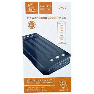 Power bank/Павербанк 30000mA Denmen DP22 черный+три кабеля 2USB-2.1A (input Type-C) + LED - фото
