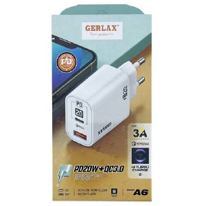 Блочек USB Gerlax A6 3A 20W + PD QC3.0 (MI TURBO CHARGE) белый - фото