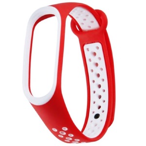 Ремешок для фитнесс браслета Mi Band 5/6 Sport перф. красно-белый - фото