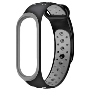 Ремешок для фитнесс браслета Mi Band 3/4 Sport перф. черно-серый - фото