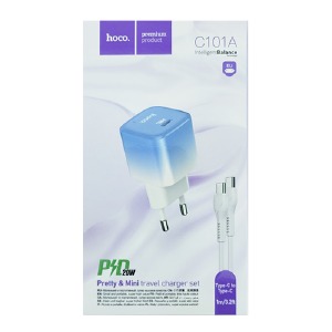 СЗУ Type-C to Type-C Hoco C101A 3A/QC3.0/PD20W бело-голубой 1м (11) - фото