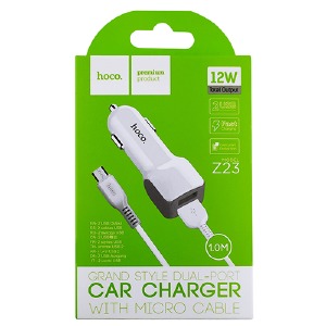 АЗУ microUSB Hoco Z23 2.4А/2USB/12W белое 1м# - фото