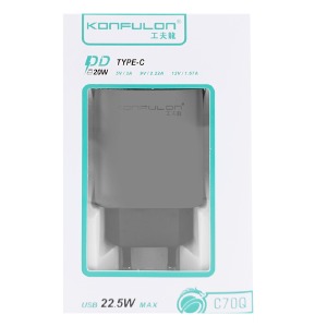 Блочек USB Konfulon C70Q PD (type-C)+USB 22.5w QC3.0 черный - фото