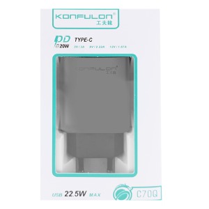 Блочек USB Konfulon C70Q 1USB/22.5W/QC3.0/PD20W черный# - фото