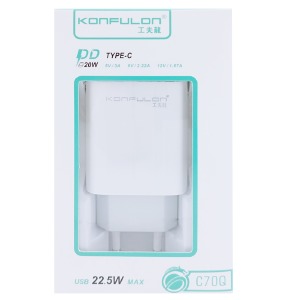 Блочек USB Konfulon C70Q PD (type-C)+USB 22.5w QC3.0 белый - фото