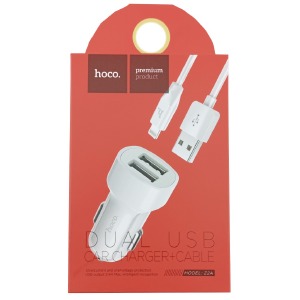 АЗУ iPhone Lightning Hoco Z2A 2.4А 2USB белое 1 м - фото