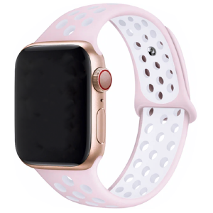 Ремешок для Apple Watch 42/44/45mm Sport цельн. перф. светло-розовый с белым (M размер-160мм) - фото