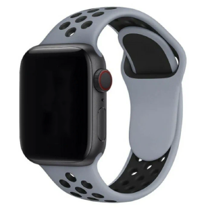 Ремешок для Apple Watch 38/40/41mm Sport цельн. перф. серо-голубой с черным (M размер-150мм)# - фото
