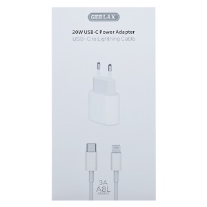 СЗУ Type C to iPhone Lightning Gerlax A8L PD 3A 20w белое 1м - фото