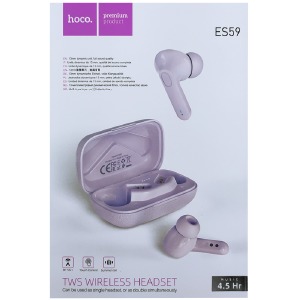 Bluetooth Air Pods Hoco ES59 фиолетовые (уценка, трещина на левом ухе) - фото