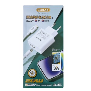 СЗУ Type-C to iPhone Lightning Gerlax A4L 3A/QC3.0/PD20W белый 1м - фото