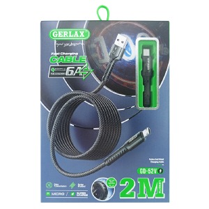 Кабель microUSB Gerlax GD-52V 6А/SUPER CHARGE черный тканевой 2м  - фото