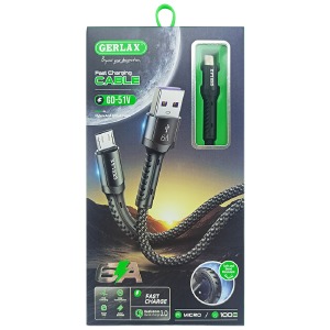 Кабель microUSB Gerlax D51V 6А тканевой черный FAST CHARGE 1м - фото