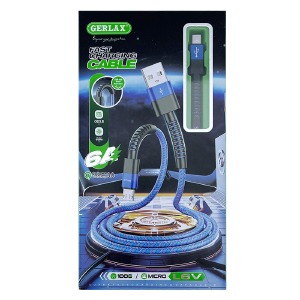 Кабель microUSB Gerlax L6V 6А/QC3.0 тканевой синий 1м - фото