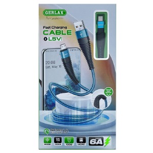 Кабель microUSB Gerlax L5V 6А/QC3.0 тканевой синий 1м - фото