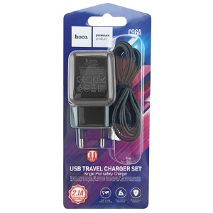 СЗУ microUSB Hoco C96A 2.1A 2в1 черное 1 м (27) - фото