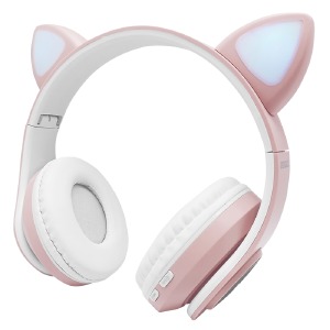 Hands Free большие Bluetooth Gerlax H8P LED ушки RGB/BT5.0/TFcard/FM/AUX/mic/250mAh розовый - фото