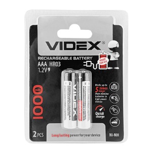 Аккумуляторы Videx AAA R3 по 2 шт(мизинчиковые) 1000mA/цена за 1 бат. - фото