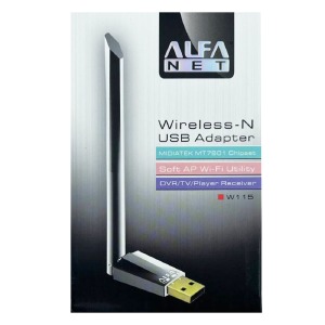 Wi-Fi USB- адаптер ALFA W115 черный, MT7601, 3DBi - фото