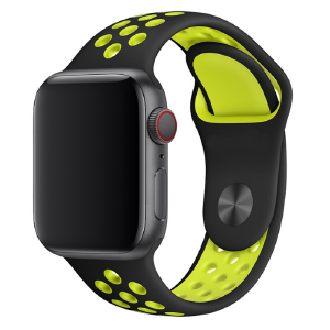 Ремешок для Apple Watch 42/44/45/49mm Sport перф. черно-салатовый S - фото