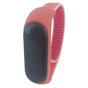 Ремешок для фитнесс браслета Mi Band 3/4 нейлон розовый с белой окантовкой - фото