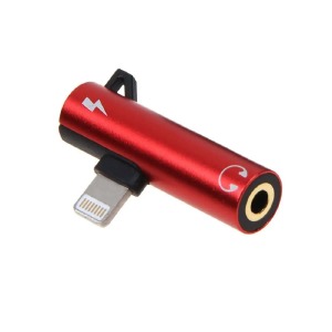 Адаптер iPhone Lightning - Lighting+3.5 (зарядное+наушники) красный - фото