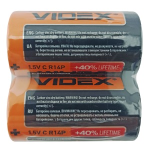 R14 Батарейки Videx солевая по 2шт/цена за 1 бат. - фото
