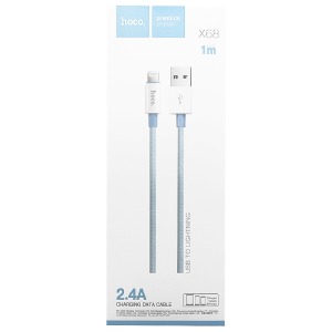 Кабель iPhone Lightning (5/6/7/8...) Hoco X68 тканевой синий 1 м - фото