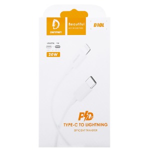 Кабель iPhone PD Type-C to Lightning (11, 11 Pro, 11 Pro Max) Denmen D10L 20w белый 1м# - фото