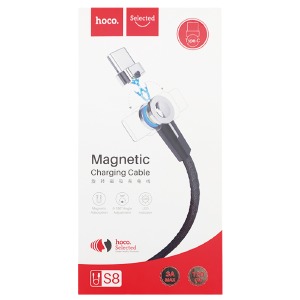 Кабель Type-C Hoco S8 магнитный тканевой LED индикатор черный 1,2 м - фото