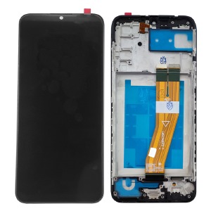 Дисплей для телефона Samsung A025/A035/A037 черный, с тачскрином модуль с корпусной рамкой - фото