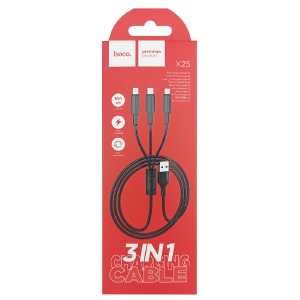 Кабель 3в1 (microUSB+Lightning+Type-C) Hoco X25 черный 1 м - фото