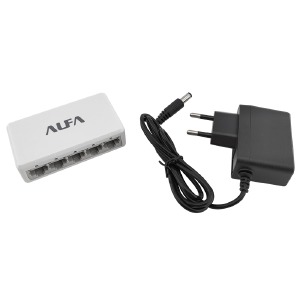 Свитч ALFA S105, 5 портов RJ45, 10/100Mbps, пластик (Realtek 8305IC, 12v) белый - фото