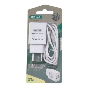 СЗУ iPhone Lightning Gerlax A9L 3A-2USB 15w белое 1м блистер - фото