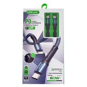 Кабель Type-C to Type-C Gerlax L9T 60W/QC3.0 синий тканевой 1м - фото