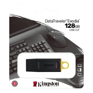 USB 128GB 3.2 Kingston DataTravel Exodia черно-желтая - фото