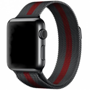 Ремешок для Apple Watch 42/44/45/49mm Миланская петля черный с красной полосой - фото