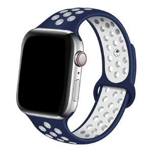 Ремешок для Apple Watch 42/44/45mm Sport цельн. перф. темно-синий с белым (M размер-160мм) - фото
