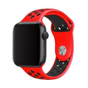 Ремешок для Apple Watch 38/40/41mm Sport цельн. перф. красный с черным (M размер- 150мм) - фото