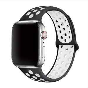 Ремешок для Apple Watch 42/44/45mm Sport цельн. перф. черный с белым (M размер-160мм) - фото