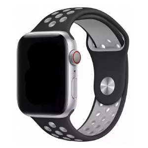 Ремешок для Apple Watch 42/44/45mm Sport цельн. перф. черный с серым (M размер-160мм) - фото