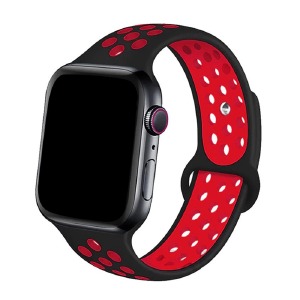 Ремешок для Apple Watch 42/44/45mm Sport цельн. перф. черный с красным (M размер-160мм) - фото
