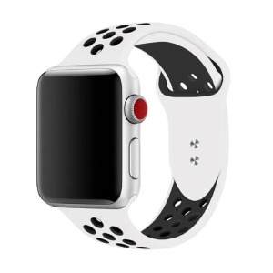 Ремешок для Apple Watch 42/44/45mm Sport цельн. перф. белый с черным (M размер-160мм) - фото
