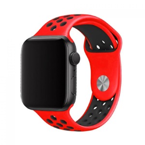 Ремешок для Apple Watch 42/44/45/49mm Sport цельн. перф. красный с черным (S размер-150мм) - фото