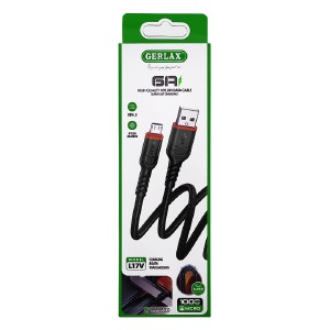 Кабель microUSB Gerlax L17V 6А/OD4.5/QC3.0 тканевой черный 1м - фото