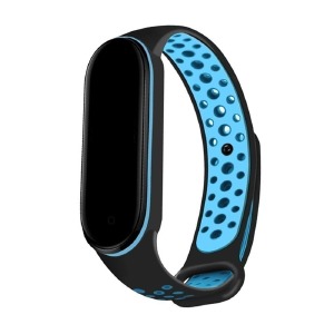 Ремешок для фитнесс браслета Mi Band 3/4 Sport перф. черно-голубой - фото