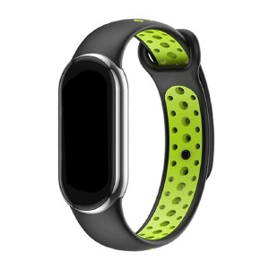 Ремешок для фитнесс браслета Mi Band 5/6 Sport перф. черно-салатовый - фото