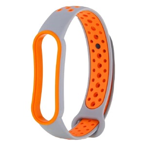 Ремешок для фитнесс браслета Mi Band 5/6 Sport перф. серо-оранжевый - фото